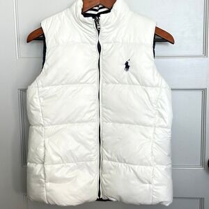 Polo Ralph Lauren Kids XL (16) Reversible Down Puffer Vest White Navy Blue Logo